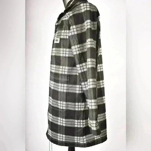 PUMA x RHUDE Black White Check Cotton Stretch Velvet Long Raincoat Jacket  Small - Picture 2 of 12